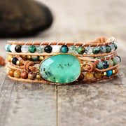 Bracelet wrap en Jade, Turquoise africaine et Pierre de lave