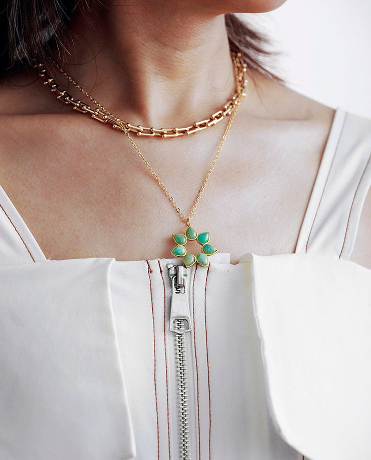 "Fleur" Halskette in Amethyst / Amazonit