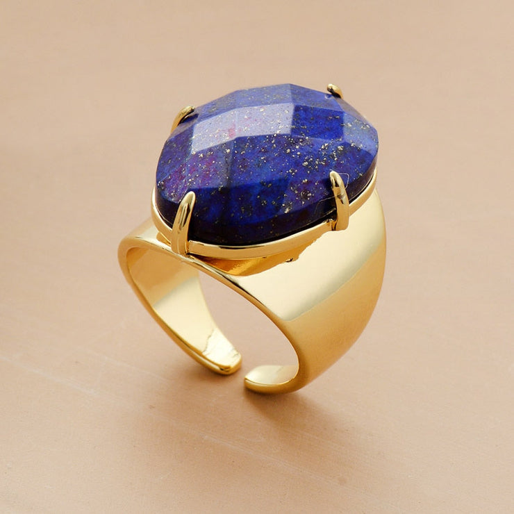 Bague or "Fluidité" en Lapis-lazuli